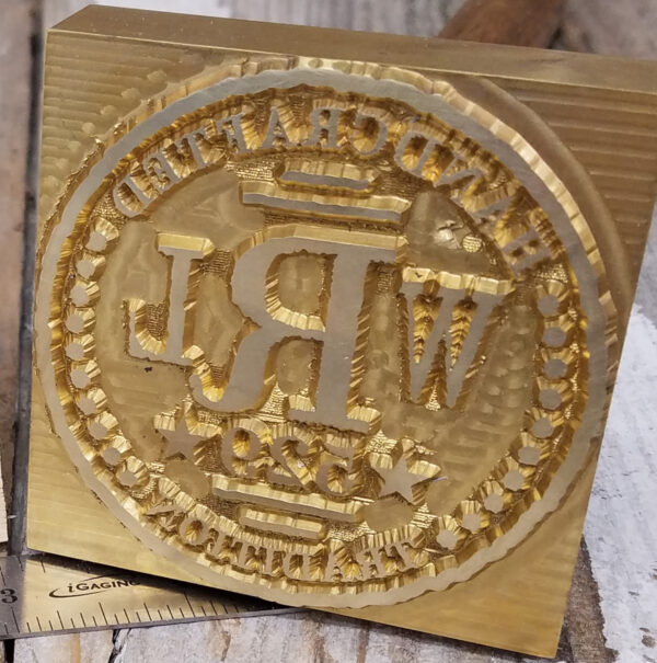 Brass custom wood branding iron with WRL design