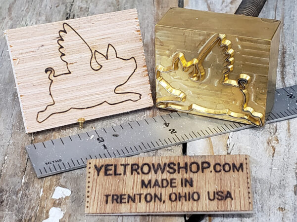 Brass Custom Wood Branding Iron with Flying Pig Design